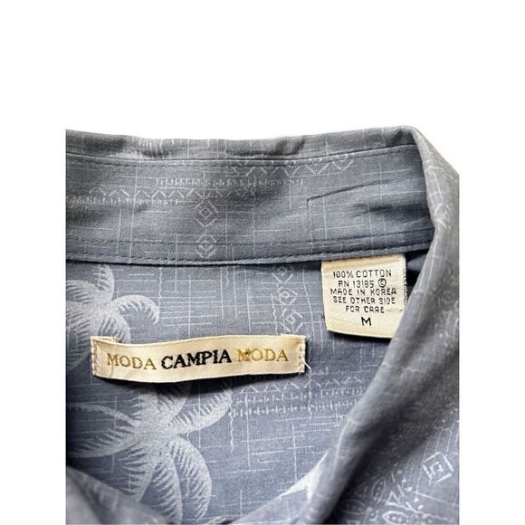 Moda campia moda short sleeve denim  button up shirts with palm trees size medi - Picture 2 of 10